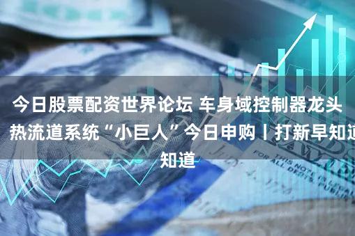 今日股票配资世界论坛 车身域控制器龙头、热流道系统“小巨人”今日申购丨打新早知道